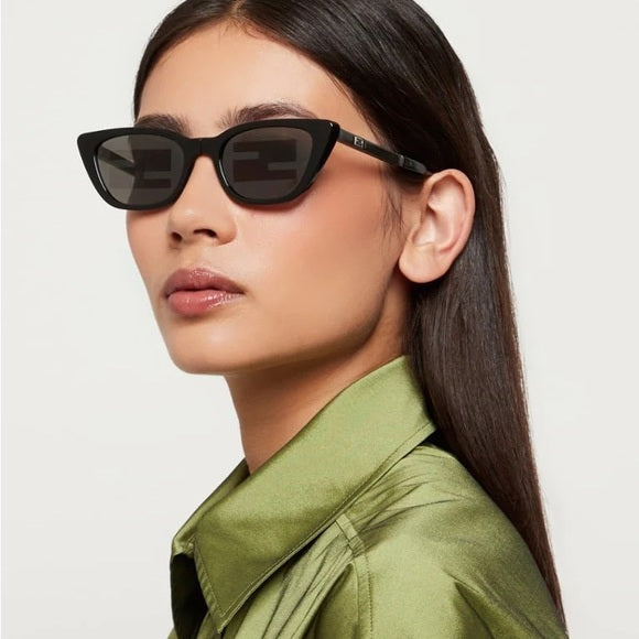 Fendi FE40089I Black Cat Eye Mirror Folding Sunglasses