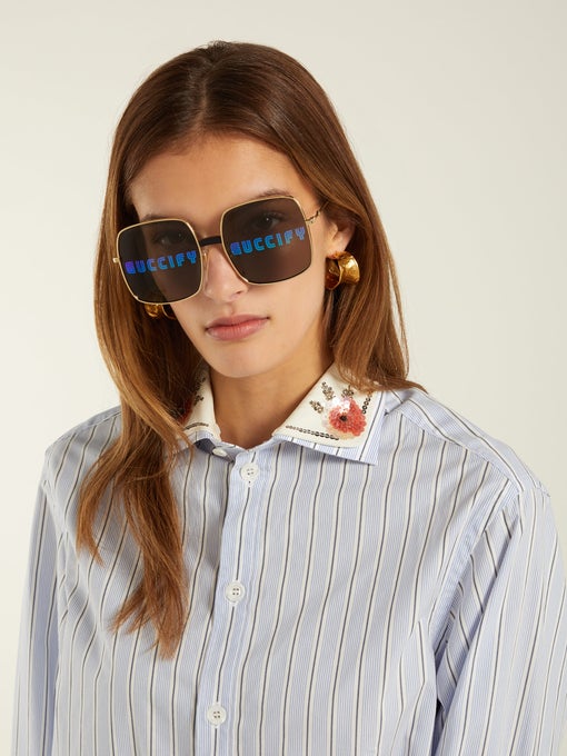 Gucci GG0414S GUCCIFY Mirrored Lens Oversized Sunglasses