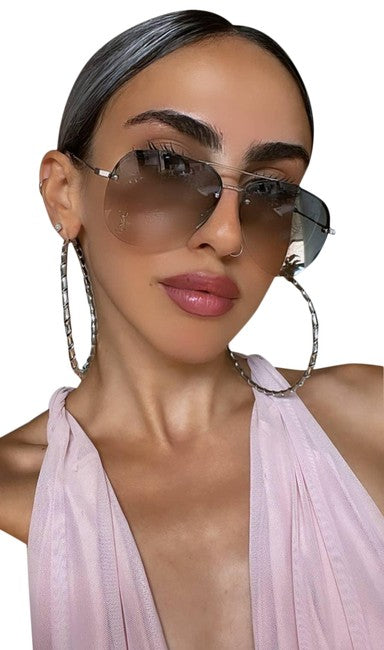 Saint Laurent Classic 11M Metal Logo Aviator Sunglasses in Grey