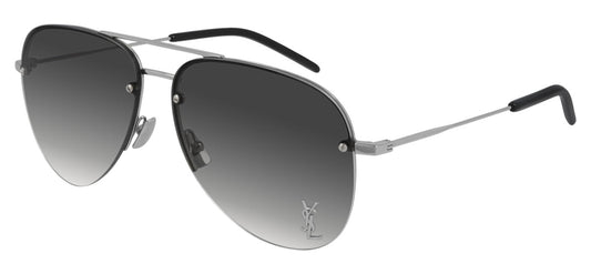 Saint Laurent Classic 11M Metal Logo Aviator Sunglasses in Grey