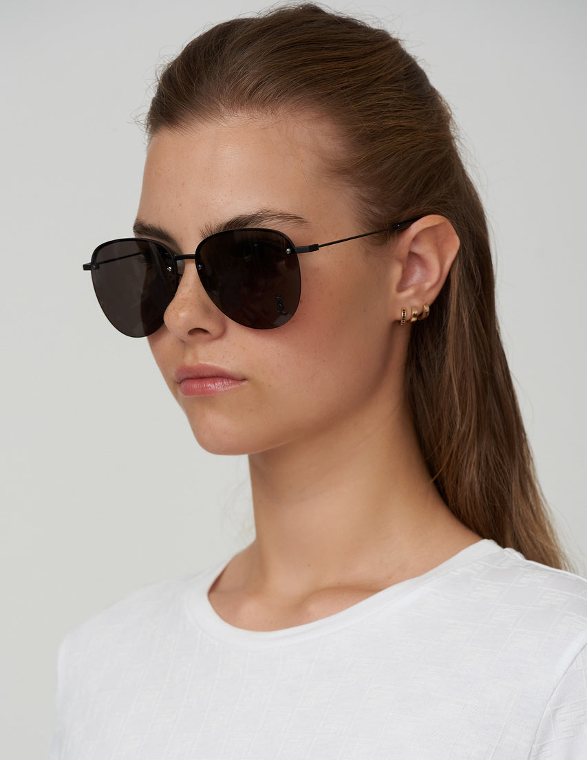 Saint Laurent SL328/K M Metal Logo Round Sunglasses in Black